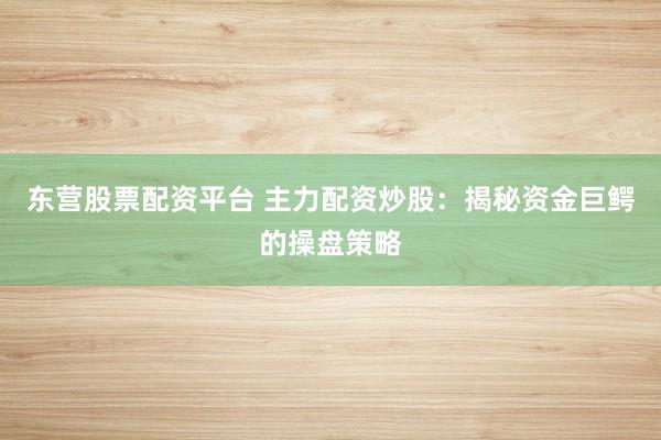 东营股票配资平台 主力配资炒股：揭秘资金巨鳄的操盘策略